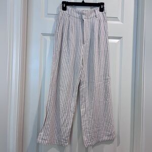 Abercrombie & Fitch Beige Striped linen Elastic Waist Wide leg Pants‎